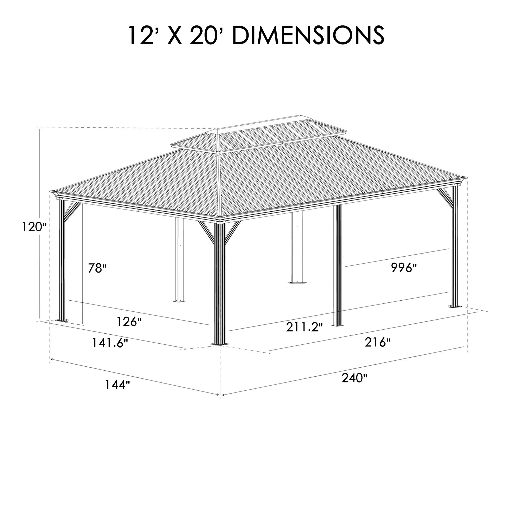 Gazebo 12-Ft X 20-Ft Hardtop Roof Aluminum Gazebo (Screen Included)