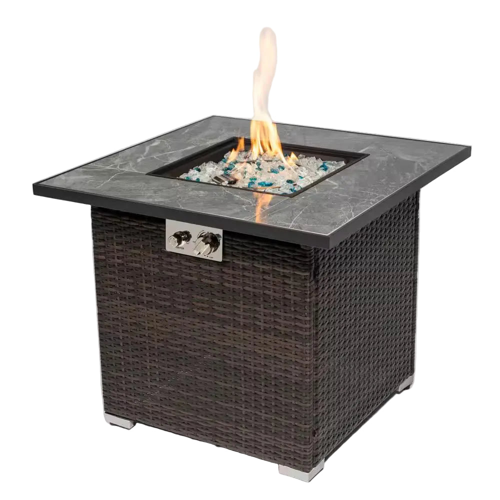 30 In. Wicker Steel Propane/Liquefied Petroleum Gas Outdoor Fire Pit Table in Espresso