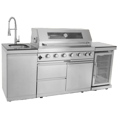 Outdoor Kitchen Island 85" 6-Burner 85000 BTU Deluxe Modular BBQ Island - Grill Islands W/Wine Cooler, Built in Combo outside Island + Rotisserie & Granite Top Outdoor Grill