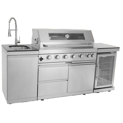 Outdoor Kitchen Island 85" 6-Burner 85000 BTU Deluxe Modular BBQ Island - Grill Islands W/Wine Cooler, Built in Combo outside Island + Rotisserie & Granite Top Outdoor Grill