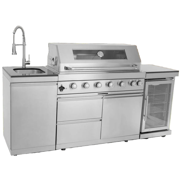 Outdoor Kitchen Island 85" 6-Burner 85000 BTU Deluxe Modular BBQ Island - Grill Islands W/Wine Cooler, Built in Combo outside Island + Rotisserie & Granite Top Outdoor Grill