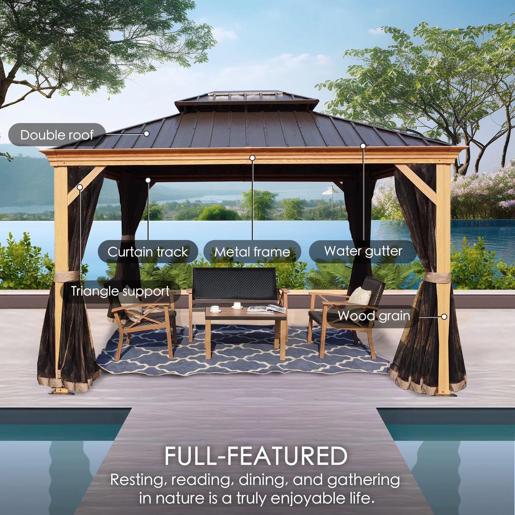 Gazebo 12-Ft X 20-Ft Hardtop Roof Aluminum Gazebo (Screen Included)