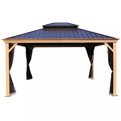 Apollo 12 Ft. X 14 Ft. Wood like Aluminum Hardtop Gazebo with Galvanized Steel Roof and Mosquito Net