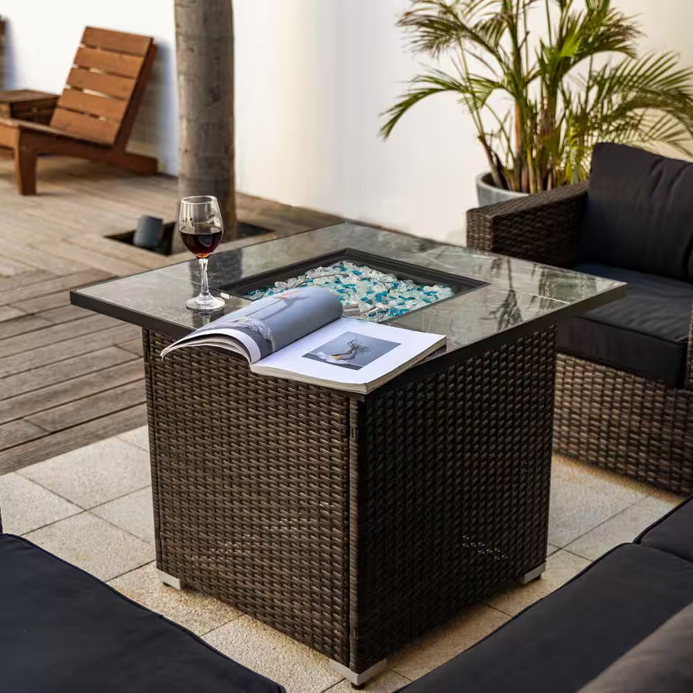 30 In. Wicker Steel Propane/Liquefied Petroleum Gas Outdoor Fire Pit Table in Espresso