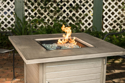 Langhorne 40" Square Woodgrain Aluminum Convertible Gas Fire Pit Table in Barnwood