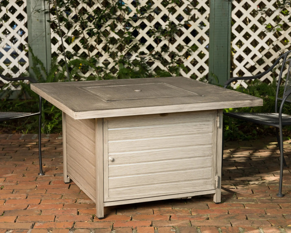 Langhorne 40" Square Woodgrain Aluminum Convertible Gas Fire Pit Table in Barnwood