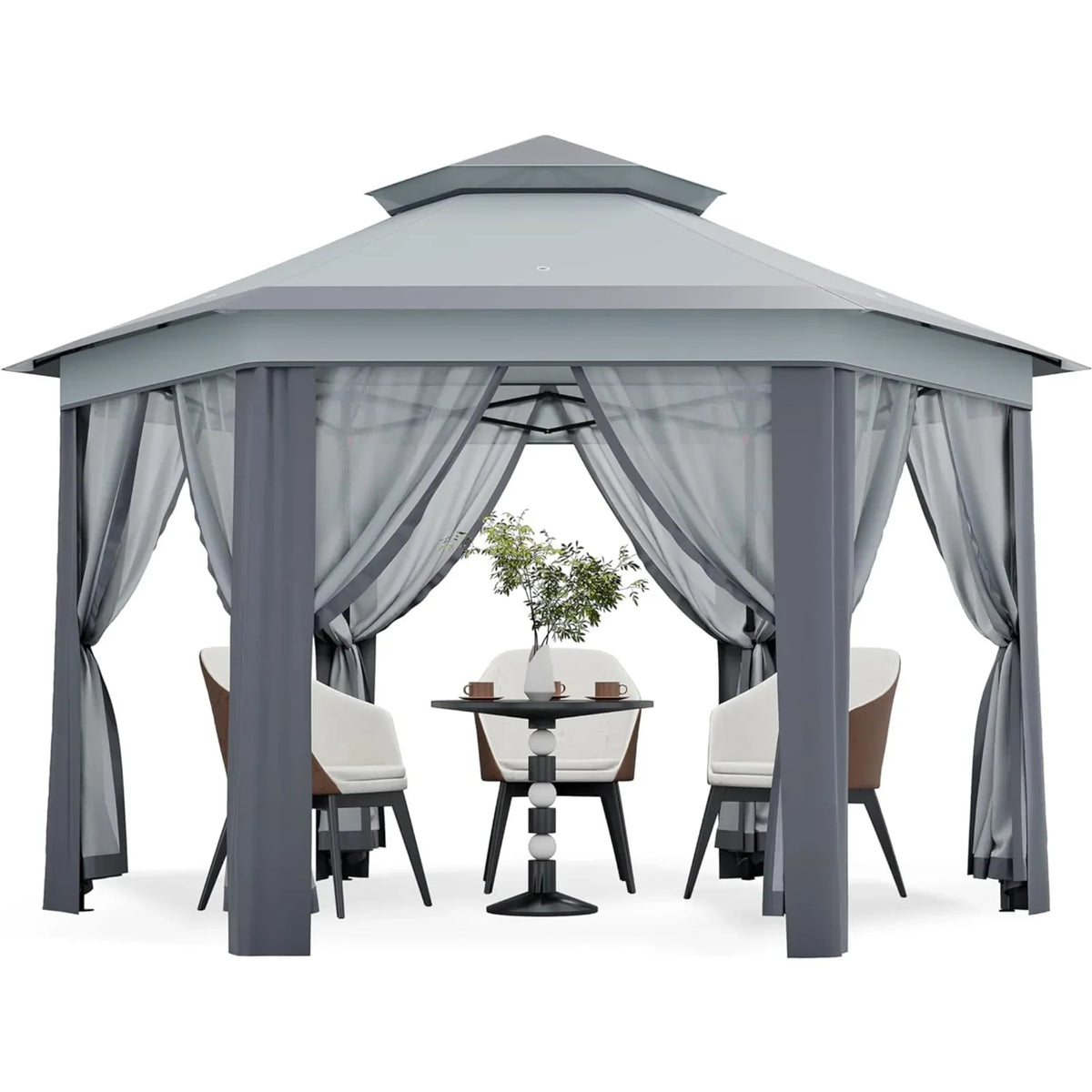 13x13 FT Pop Up Gazebo Outdoor Canopy Tent With Mosquito Netting Double Roof Heavy Duty Shelter For Patio Backyard Garden
