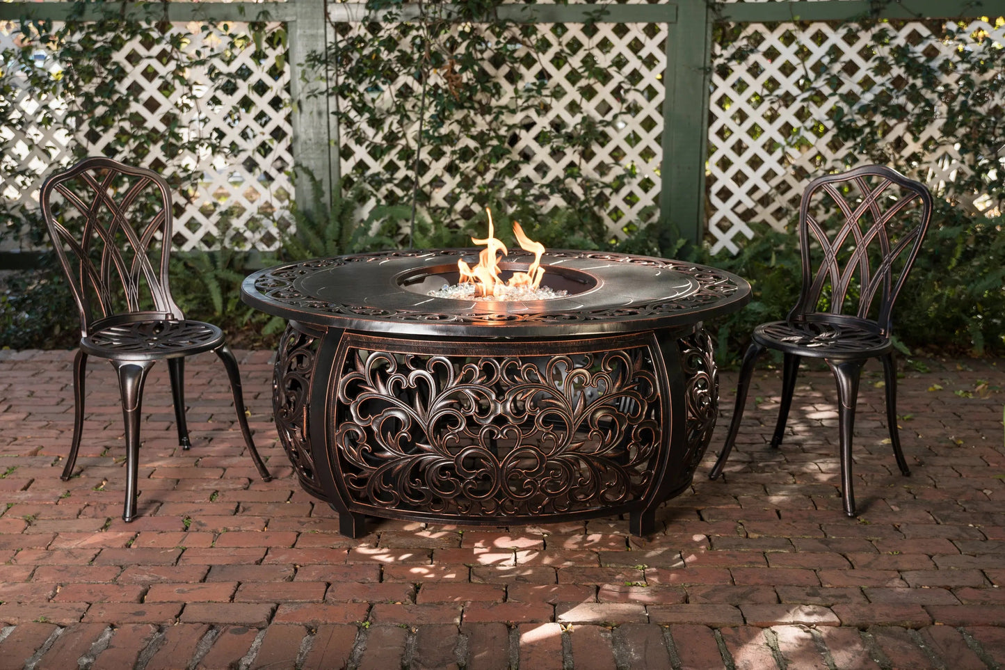 Toulon 48" Oval Filigree Aluminum Convertible Gas Fire Pit Table