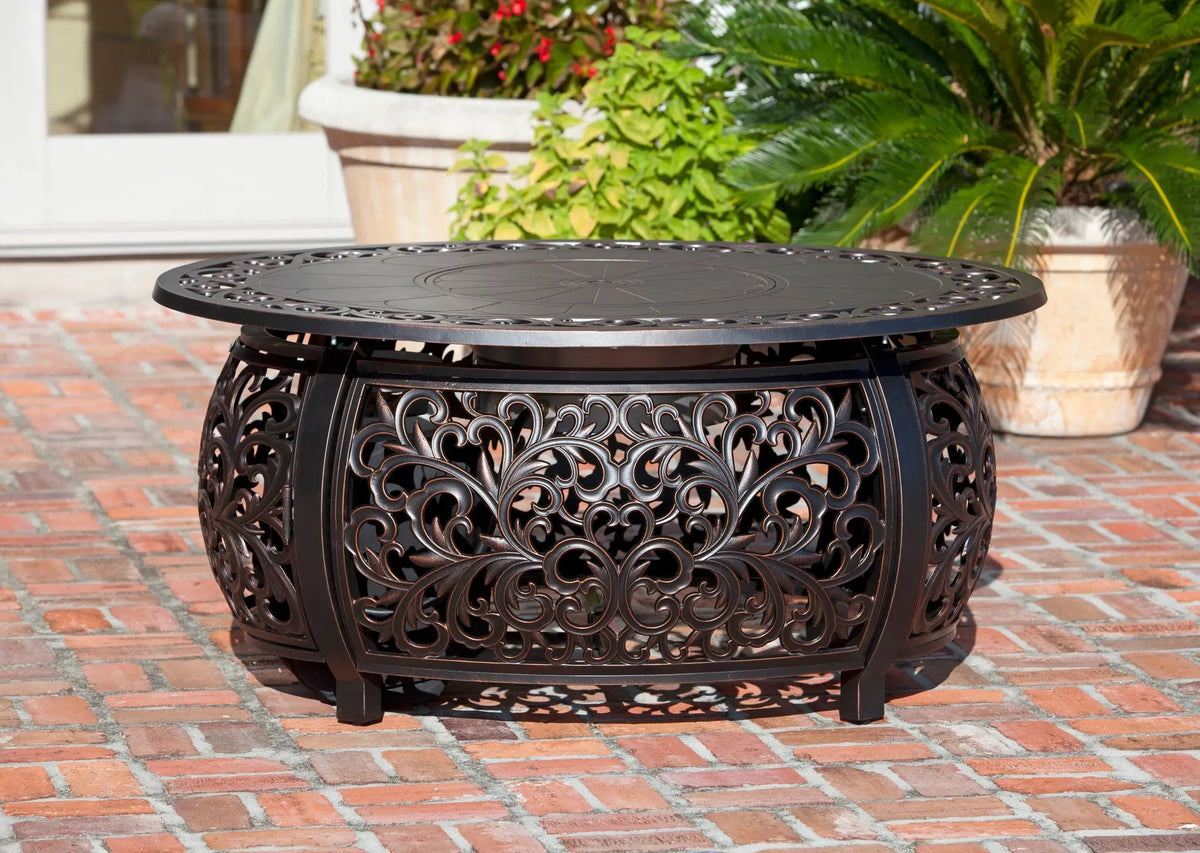 Toulon 48" Oval Filigree Aluminum Convertible Gas Fire Pit Table