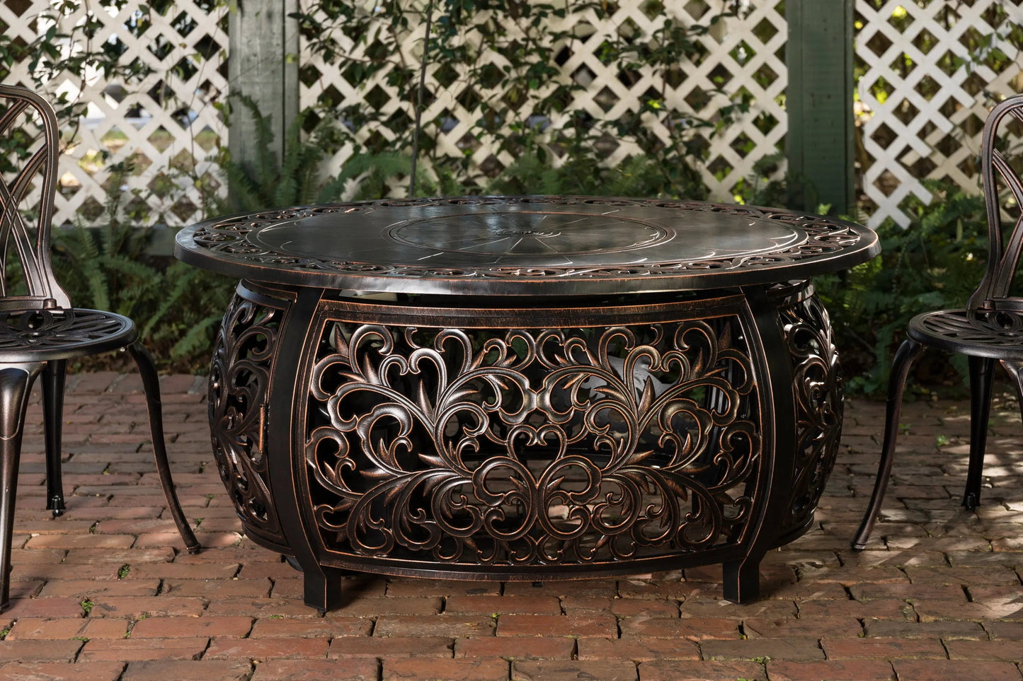 Toulon 48" Oval Filigree Aluminum Convertible Gas Fire Pit Table