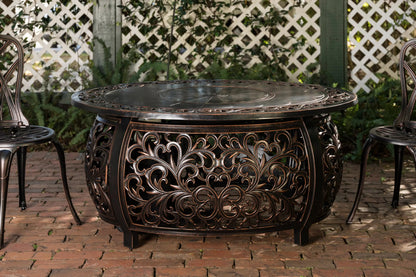 Toulon 48" Oval Filigree Aluminum Convertible Gas Fire Pit Table