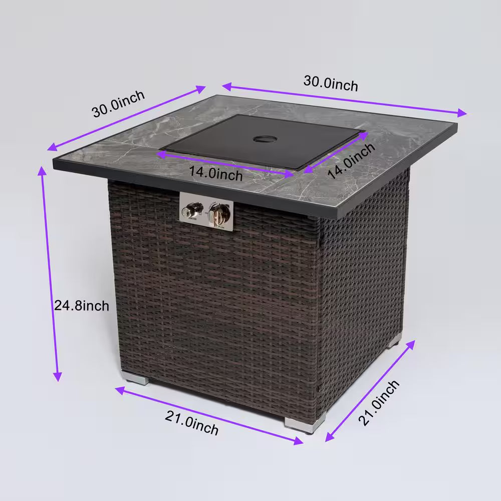 30 In. Wicker Steel Propane/Liquefied Petroleum Gas Outdoor Fire Pit Table in Espresso