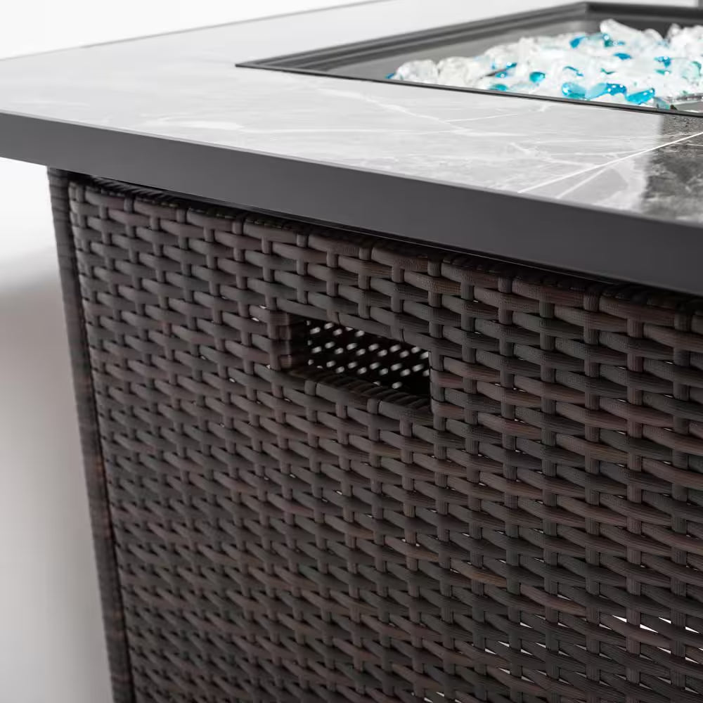 30 In. Wicker Steel Propane/Liquefied Petroleum Gas Outdoor Fire Pit Table in Espresso