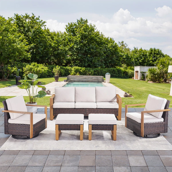 Outdoor Conversation Set Designed for All-Weather Use, 5 Pieces, Swivel Rocker Chairs, 50,000 BTU Fire Pit