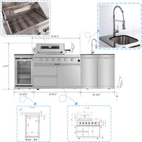 Outdoor Kitchen Island Built to Transform Backyards, 72000 BTU Gas Grill, Granite Countertops, 98 Inch