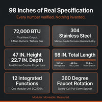 BBQ Island Outdoor Kitchen Kits, 4-Burner 72000 BTU Stainless Steel Modular 98 Inch Natural Gas Outdoor Kitchen Bar Barbecue Island Grill with Refrigerator and Sink for Patio Backyard — Results & Stats