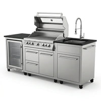 Outdoor Kitchen Island Built to Transform Backyards, 72000 BTU Gas Grill, Granite Countertops, 98 Inch — Studio Shot