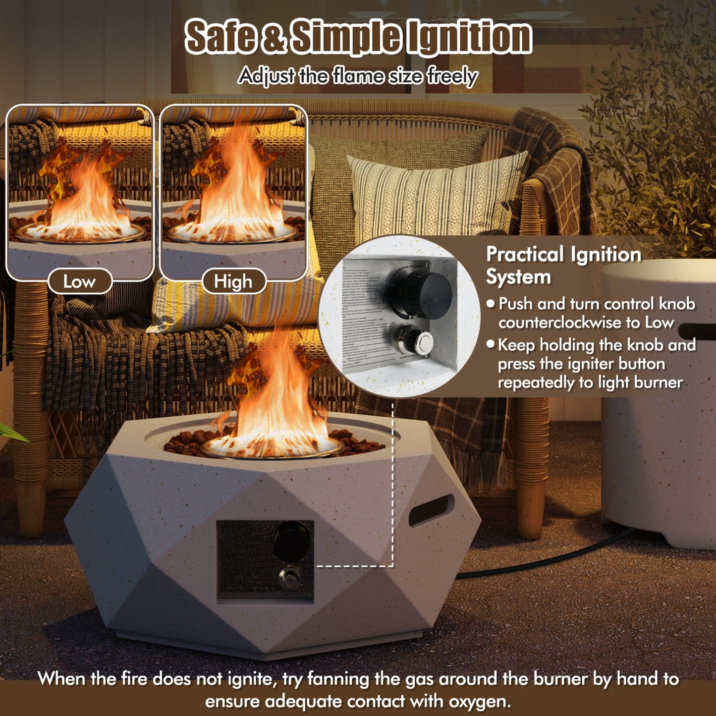 40 000 BTU Fire Pit Table Set with Stainless Steel Burner