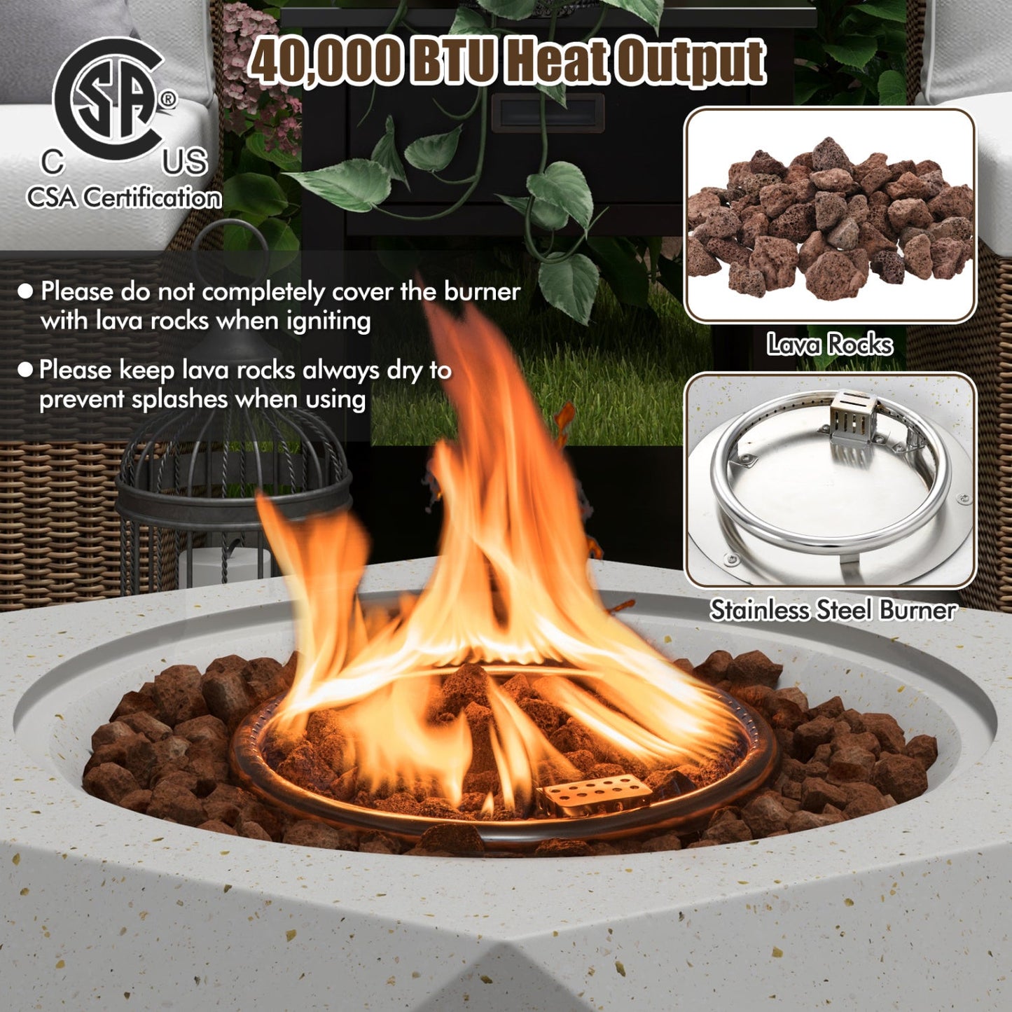 40 000 BTU Fire Pit Table Set with Stainless Steel Burner